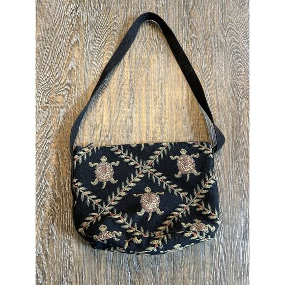 Doodle Bags Purse Made In Florida Tapestry Turtle Black VTG - Picture 1 of 8